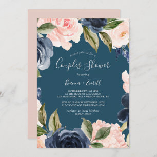 Invitation Flush et Navy Flowers   Douche Couples Bleues