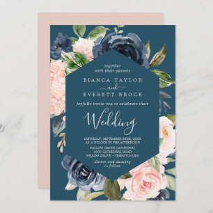 Invitation Flush et Navy Flowers   Mariage bleu