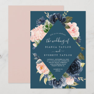 Invitation Flush et Navy Flowers   Mariage Diamant Bleu