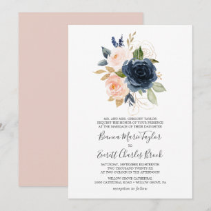 Invitation Flush et Navy Flowers Mariage officiel blanc