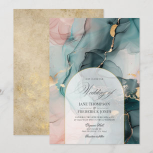 Invitation Flush & Turquoise Enk Swils et Faux Gold Foil Mari