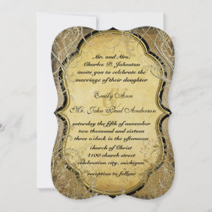 Invitation Flûtes d'or et Feuilles sur papier métal d'or brûl