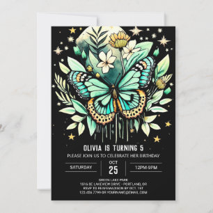 Invitation Fluttant papillon vert Anniversaire