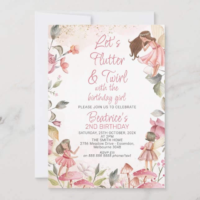 Invitation Flutter et tournoi Floral Fairy Anniversaire (Devant)