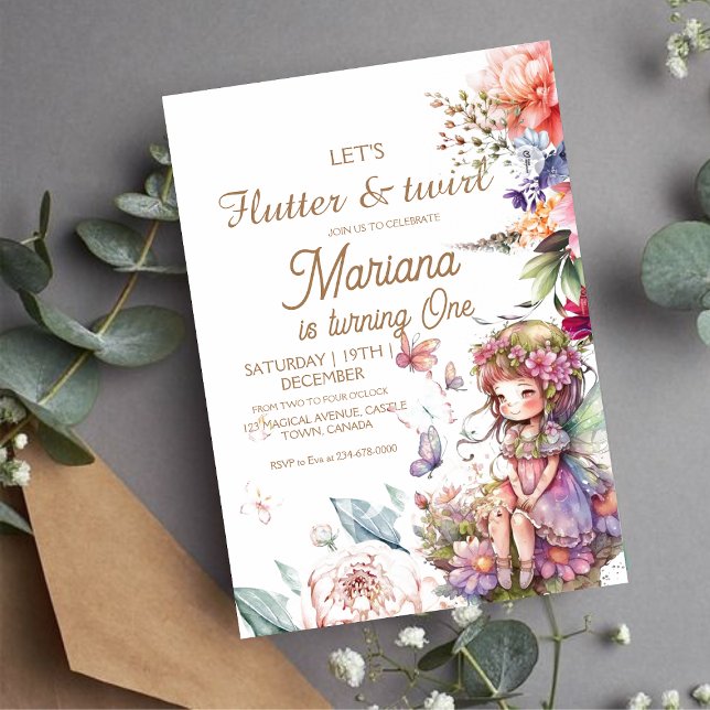 Invitation Flutter & twirl Jardin Fée Floral Pixie 1ère (Créateur téléchargé)