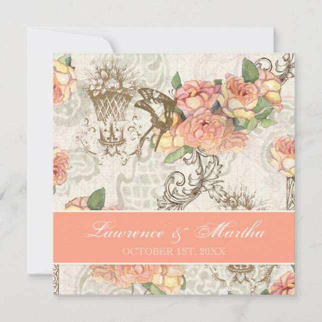 Invitation Flutterbyes 'n Mariage Rose élégant (Devant)