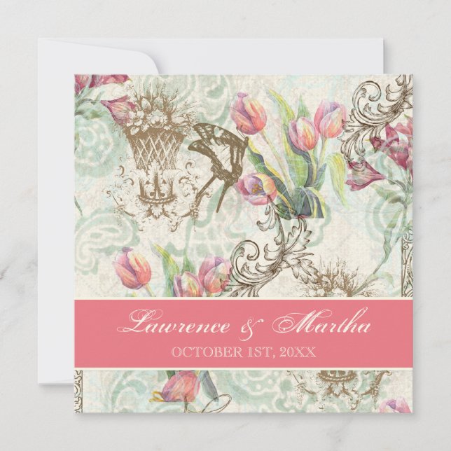 Invitation Flutterbyes 'n Tulips Mariage élégant (Devant)