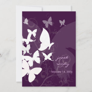 Invitation Flutting by... papillons blanc/prune 5x7 invitent