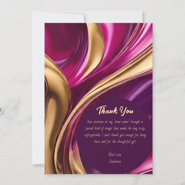 Invitation Flux Abstrait Merci - Fuchsia et or- (Devant)