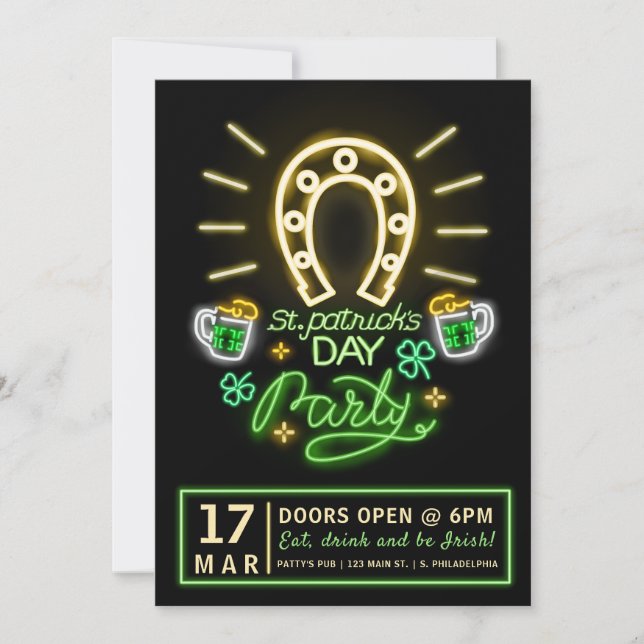 Invitation Flyer du Neon Party de la Saint-Patrick (Devant)