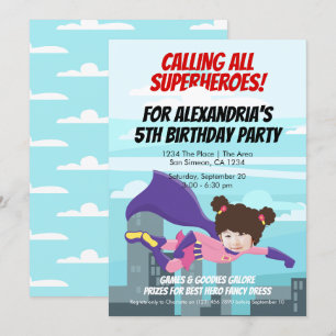 Invitation Flying Superhero Comic Birthday Party (Girl)