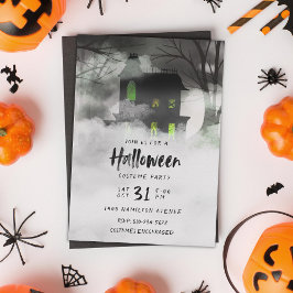 Invitation Foggy Haunted House Green Halloween Party