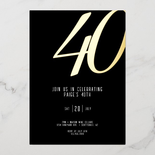 Invitation Foil 40e anniversaire personnalisable (Recto)