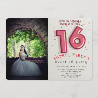 Invitation Foil Balloon Sweet Sixteen Birthday Party 