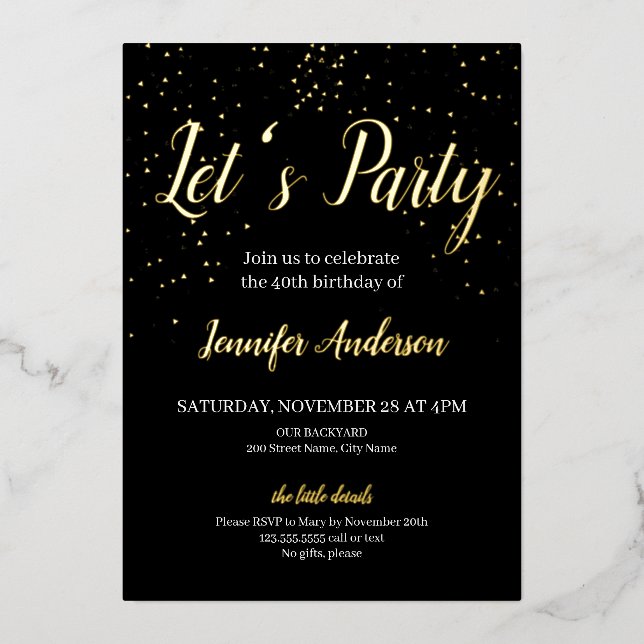Invitation Foil de fête d'anniversaire (Recto)