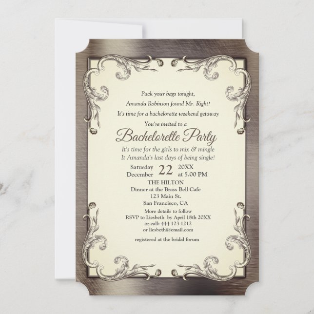 Invitation Foil-Gold-Brass Bachelorette (Devant)