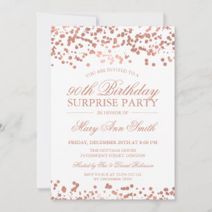 Invitation Foil Gold Rose de la fête de la surprise 90e anniv