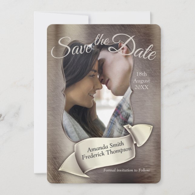 Invitation Foil-or-argent-laiton Enregistrer la date (Devant)