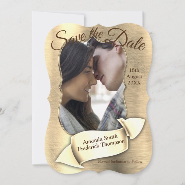 Invitation Foil-or-argent-laiton Enregistrer la date (Devant)
