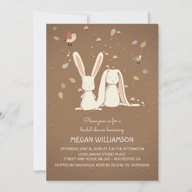Invitation foin de lapin douchette nuptiale en bois (Devant)