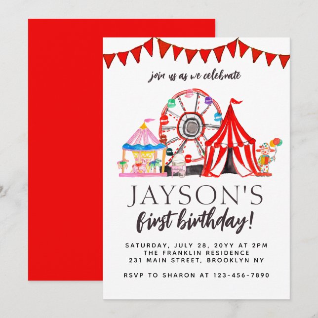 Invitation Foire du Carnaval de Cirque Ferris Fête de Roue An (Devant / Derrière)