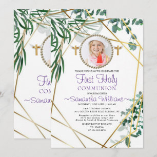Invitation Foliage botanique Photo Première communion Invitat