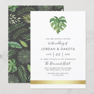 Invitation Foliage d'aquarelle tropicale | Mariage Or moderne