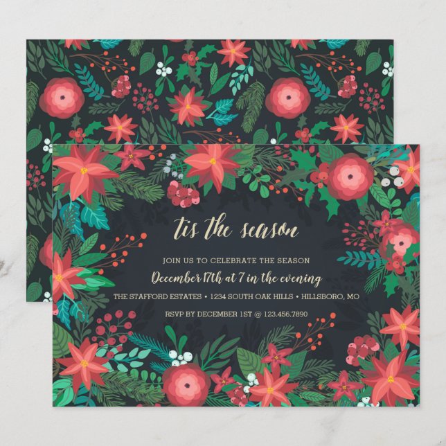 Invitation Foliage de Noël C'est la fête de Noël (Devant / Derrière)