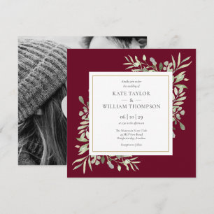 Invitation Foliage de verdure Photo Bourgogne Carré Mariage