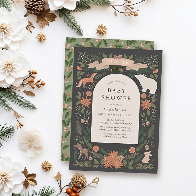Invitation Foliage d'hiver Bois Animaux Baby shower de la Mar (Créateur téléchargé)