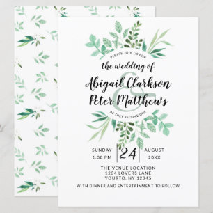 Invitation Foliage frais Botanique Aquarelle Mariage de couro