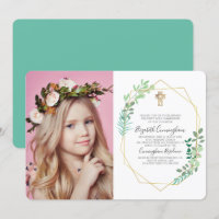 Foliage géométrique Cross Photo Communion Invitati