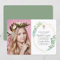 Foliage géométrique Cross Photo Communion Invitati