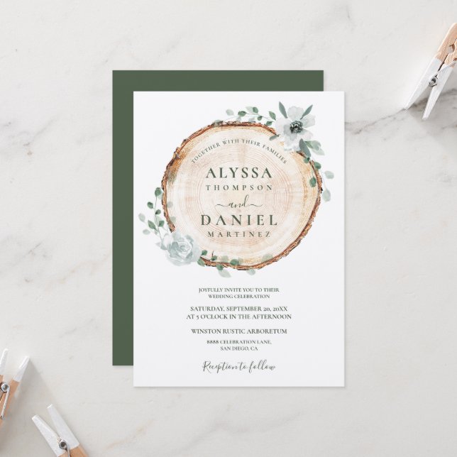 Invitation Foliage rustique Aquarelle mariage botanique (Devant/Arrière en situation)