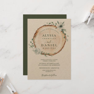 Invitation Foliage rustique Aquarelle mariage botanique