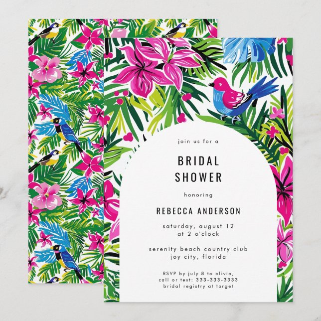 Invitation Foliage tropical Hawaii Luau Fête des mariées Mari (Devant / Derrière)