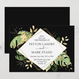Invitation Foliage Tropical Noir & Or Mariage géométrique