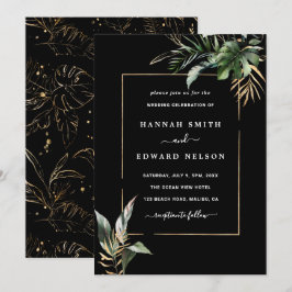 Invitation Foliage tropical sauvage Aquarelle Mariage Noir