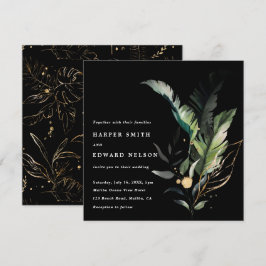 Invitation Foliage tropical sauvage Carré Mariage noir