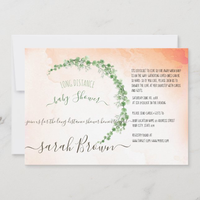 INVITATION FOLIAGE VERT & ARGENT LONG DISTANCE BABY SHOWER (Devant)