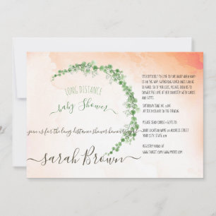 INVITATION FOLIAGE VERT & ARGENT LONG DISTANCE BABY SHOWER