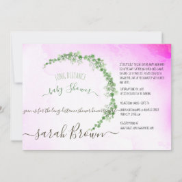 INVITATION FOLIAGE VERT & ROSE BABY SHOWER LONG DISTANCE
