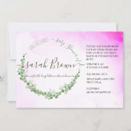 INVITATION FOLIAGE VERT & ROSE BABY SHOWER LONG DISTANCE