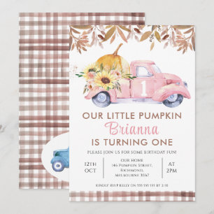 Invitation Folift Pink Truck Petit Citrouille 1er anniversair