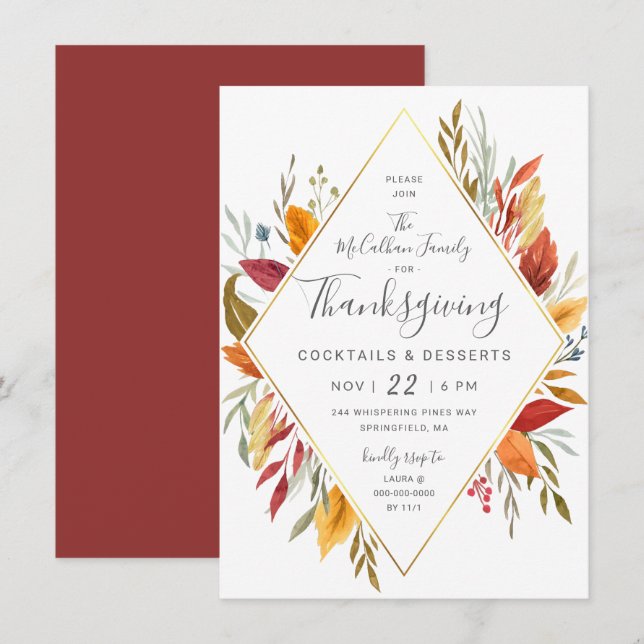 Invitation Folio Watercolor du Thanksgiving Cocktail Party (Devant / Derrière)