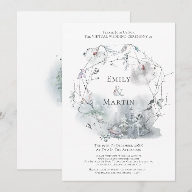 Invitation Folithe d'hiver Mariage virtuel Berries (Devant / Derrière)