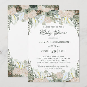 Invitation Folithe et flore  Baby shower vert Sage