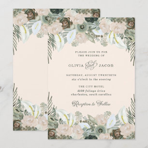 Invitation Folithe et flore  Mariage rose pâle