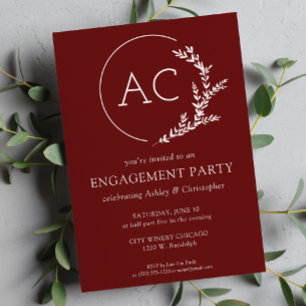 Invitation Folithe moderne Frame Crimson Red Engagement Party