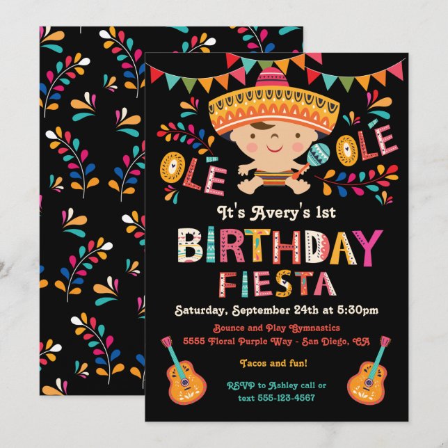 Invitation Folk Art Mexicain fête d'anniversaire (Devant / Derrière)